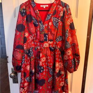 Joy Joy Red and Blue Floral Dress